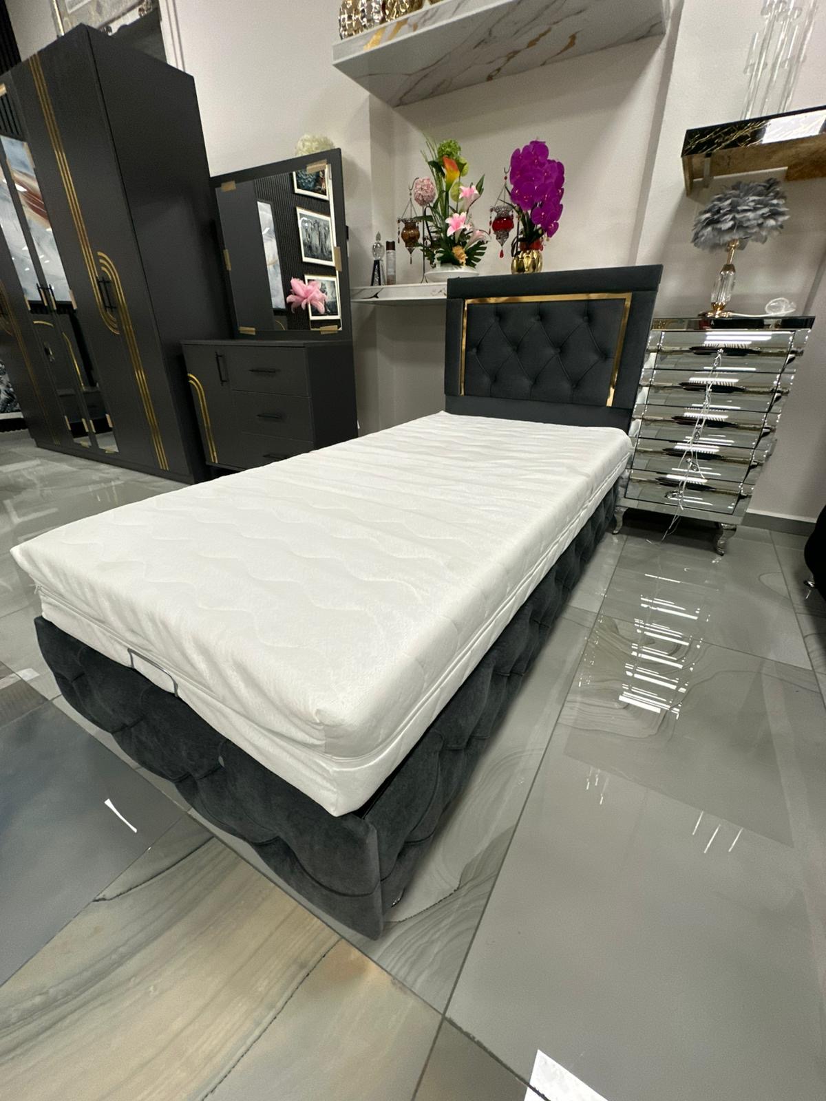 Letto Singolo Antracite · profili oro