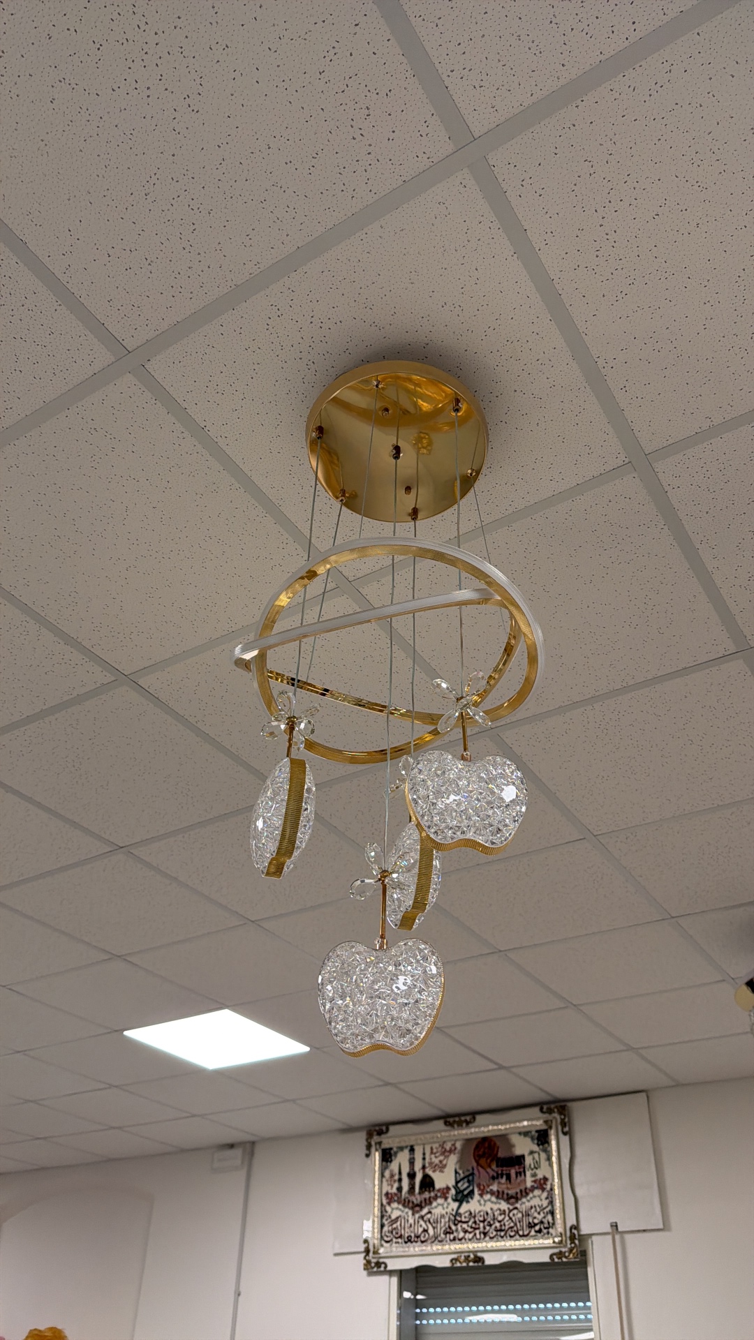 Lampadario Mele · cristallo e oro