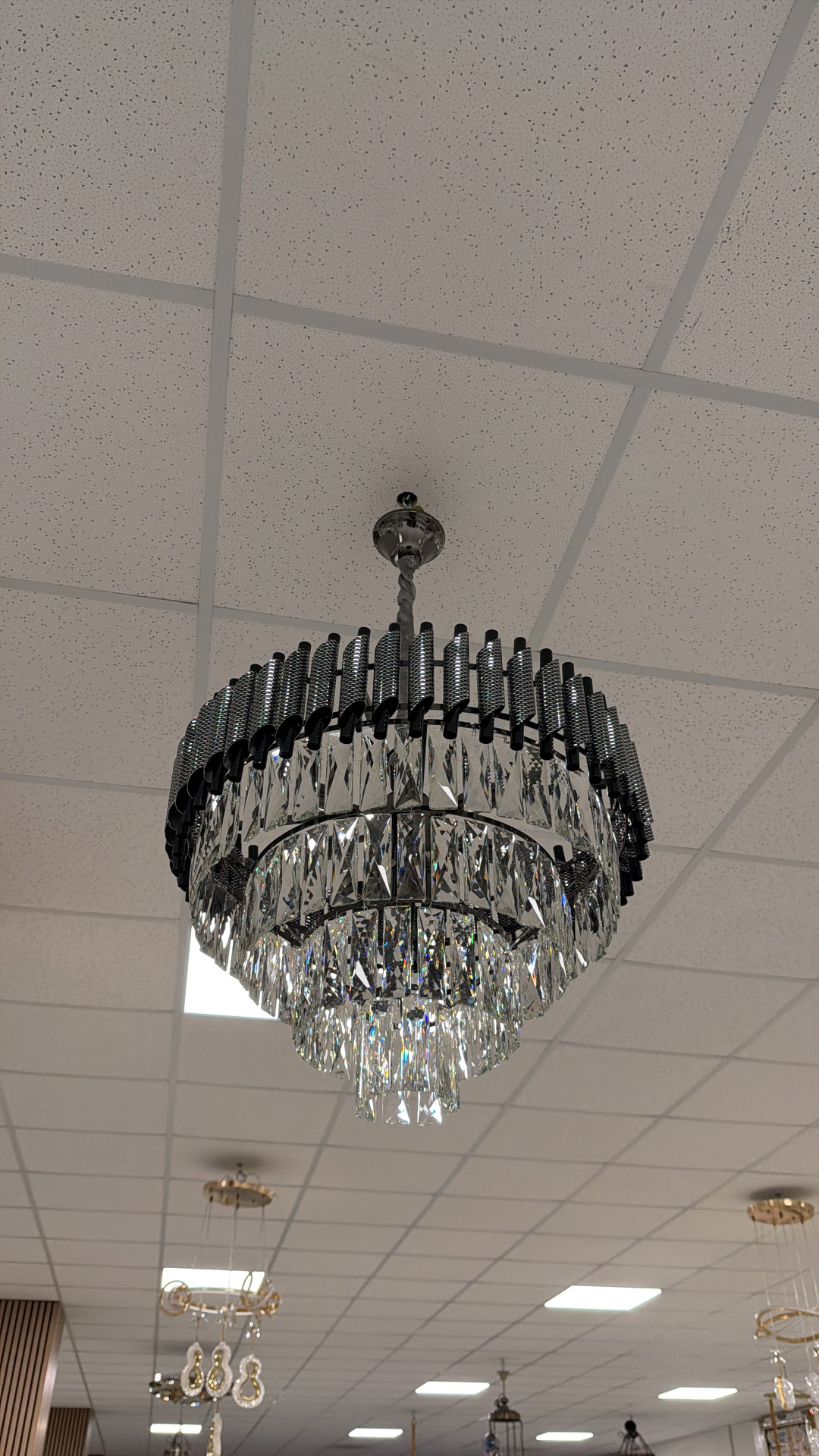 Lampadario Cristalli · nero e cromato