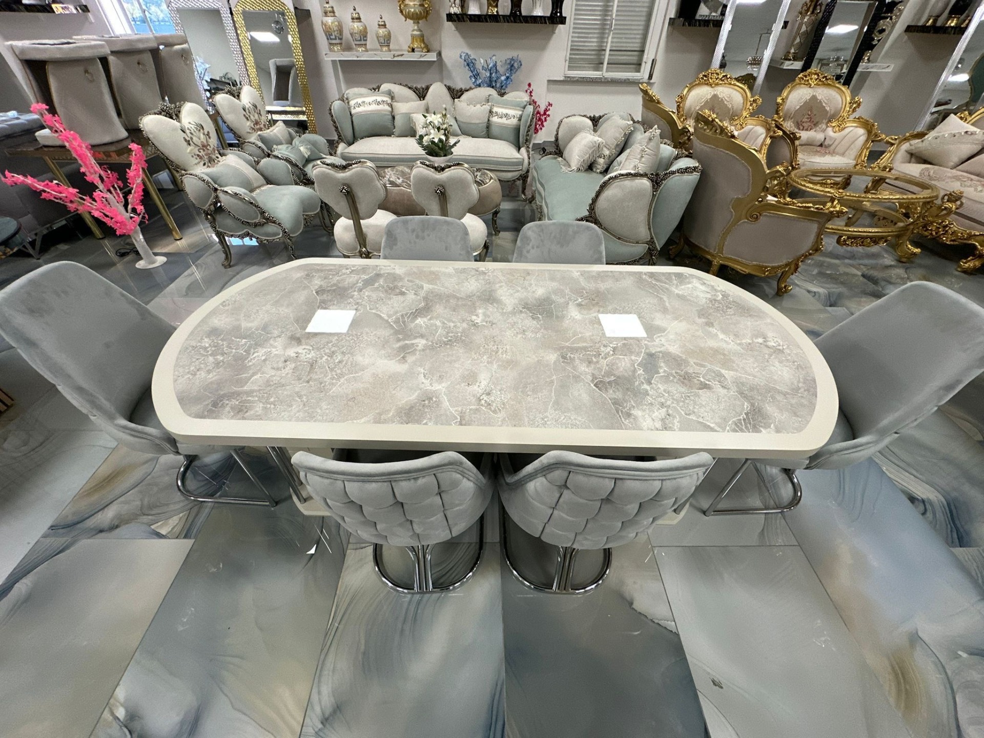 Tavolo Ovale Marmo Grigio · 6 sedie